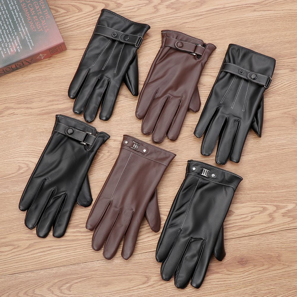 Leather Driving Glove - Męskie polarowe rękawice ocieplana skórzana zimowe
