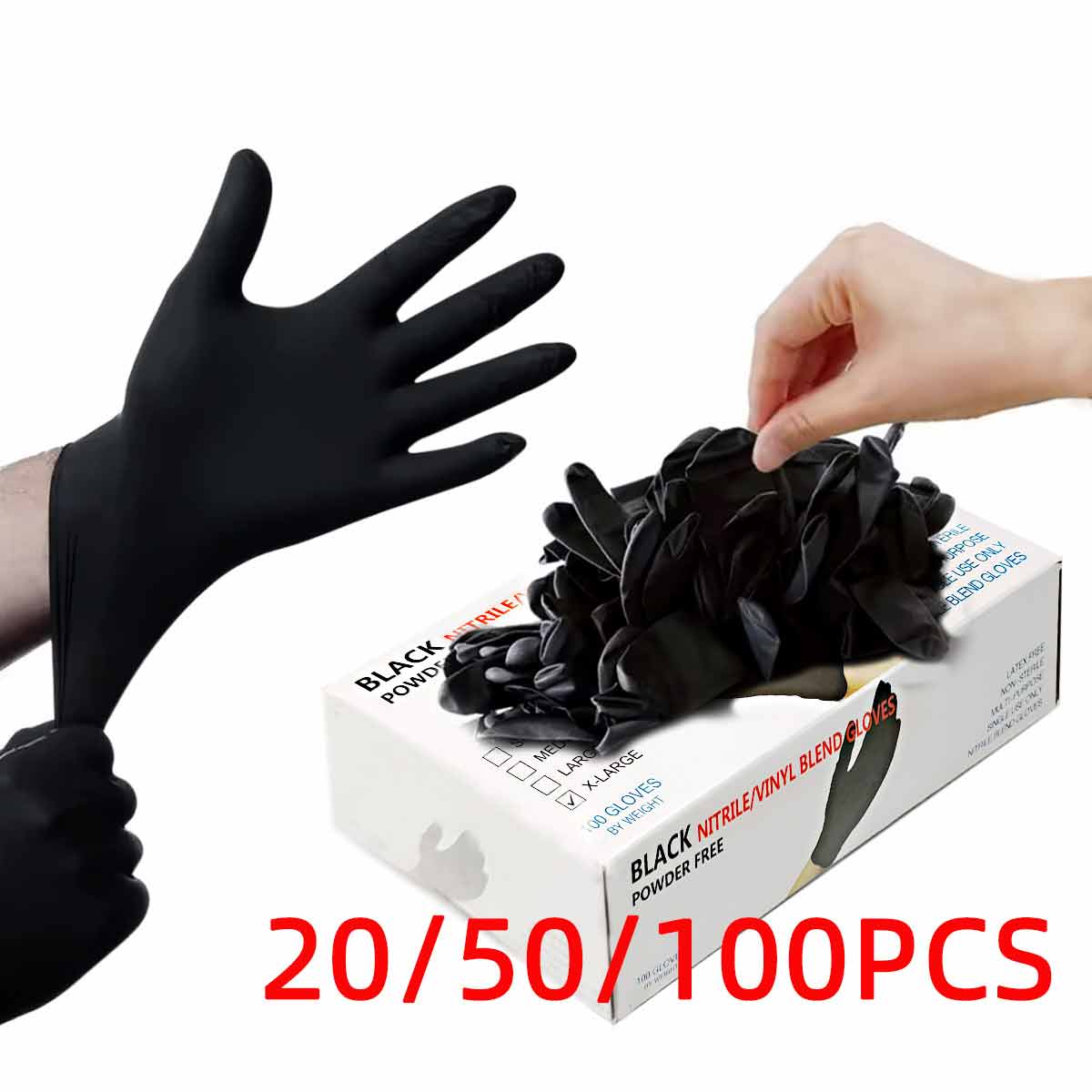 Rubber Glove Cleaning - 20/50/100 szt. Czarne winylowe rękawice spożywcze,