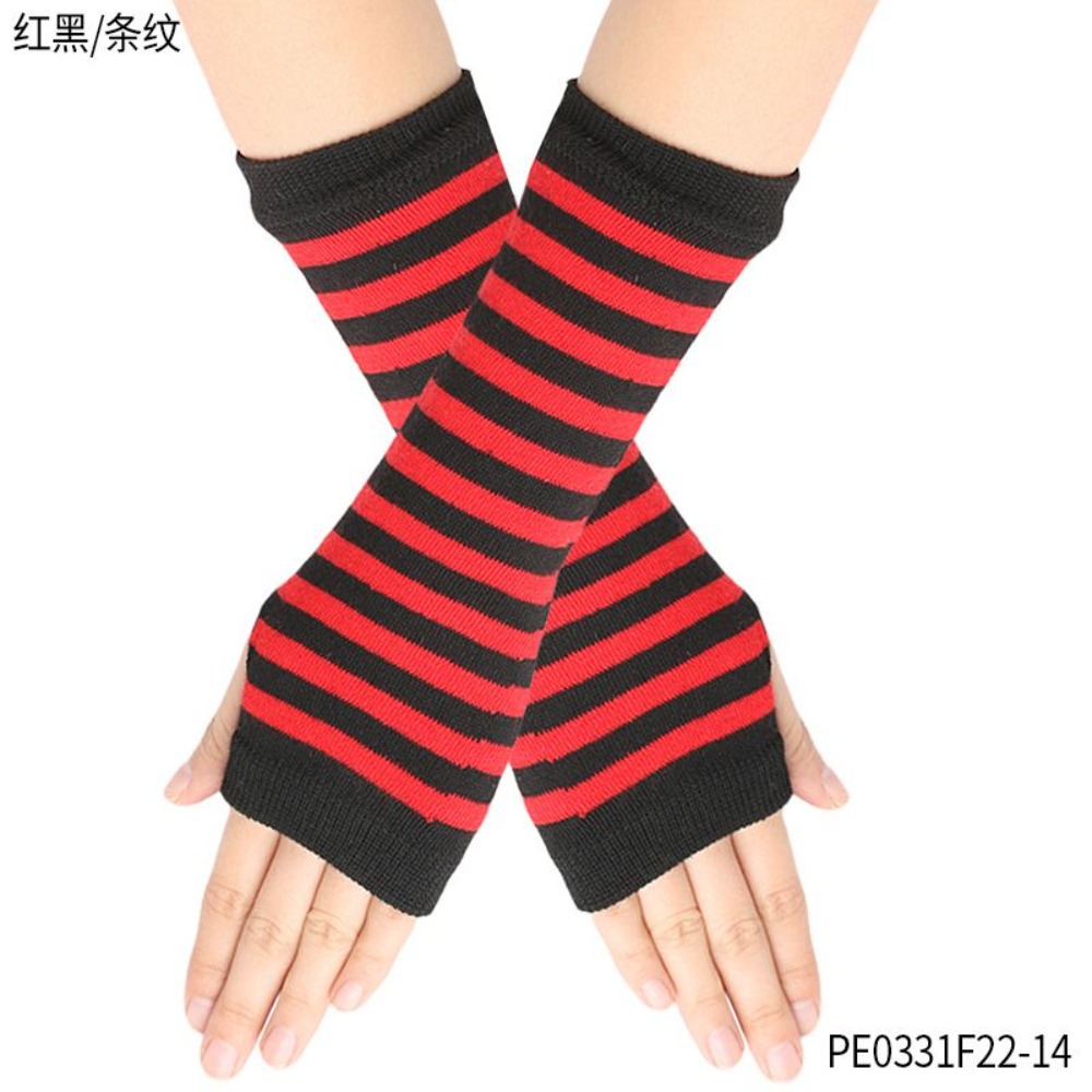 Fingerless Glove Knit - PESENAR Czerwono-czarne rękawiczki bez palców w