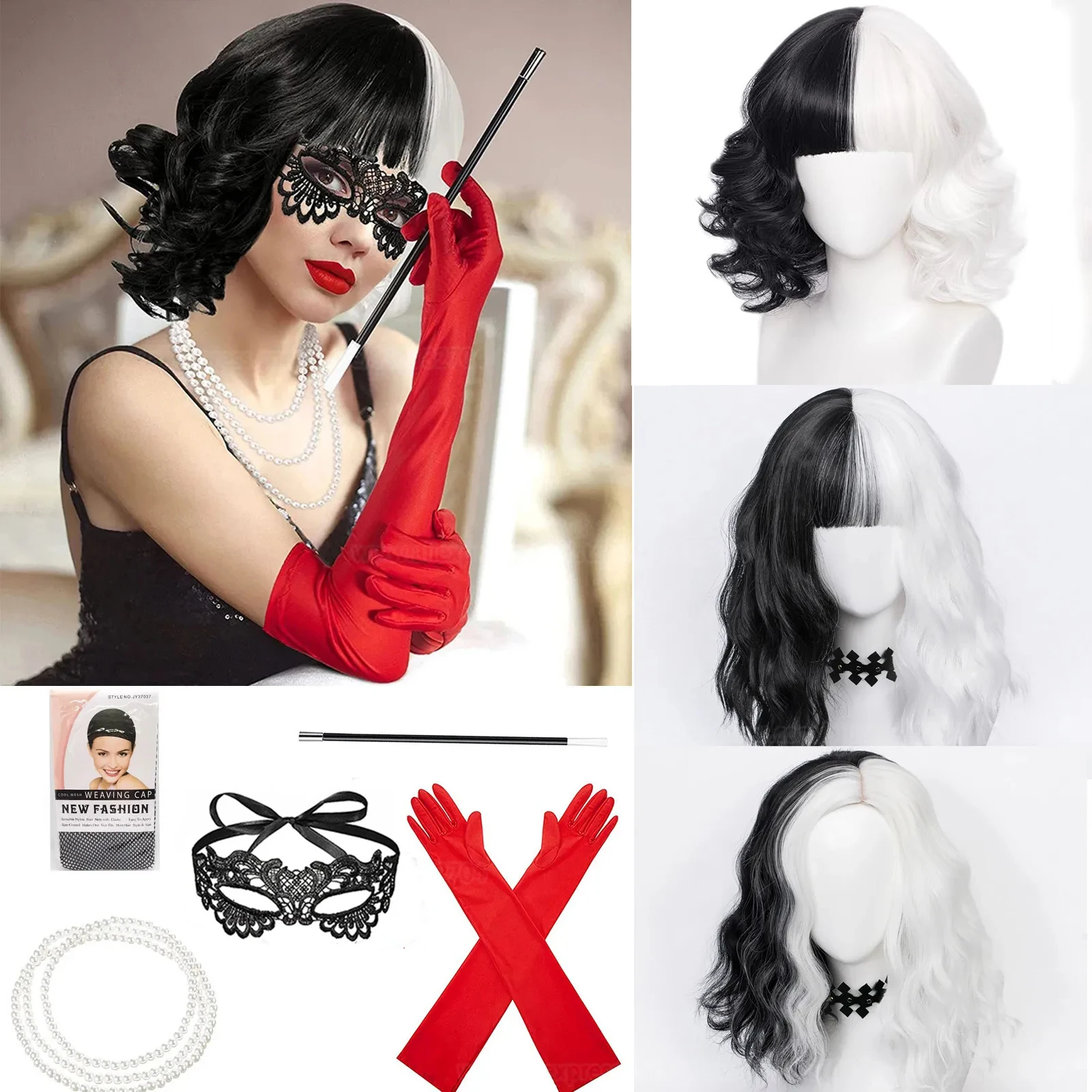 Heat Resistant Glove - Peruka do cosplayu Cruella de Vil,