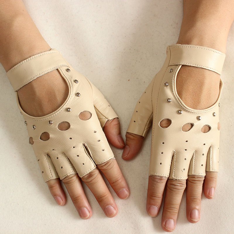 Leather Driving Glove - Damskie skórzane rękawiczki bez palców, cienkie,