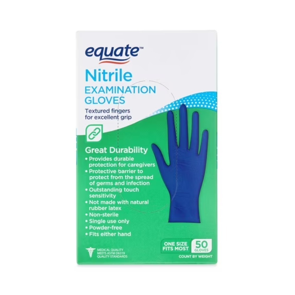 Exam Glove Nitrile - Rękawice nitrylowe Equate, rozmiar uniwersalny, 50