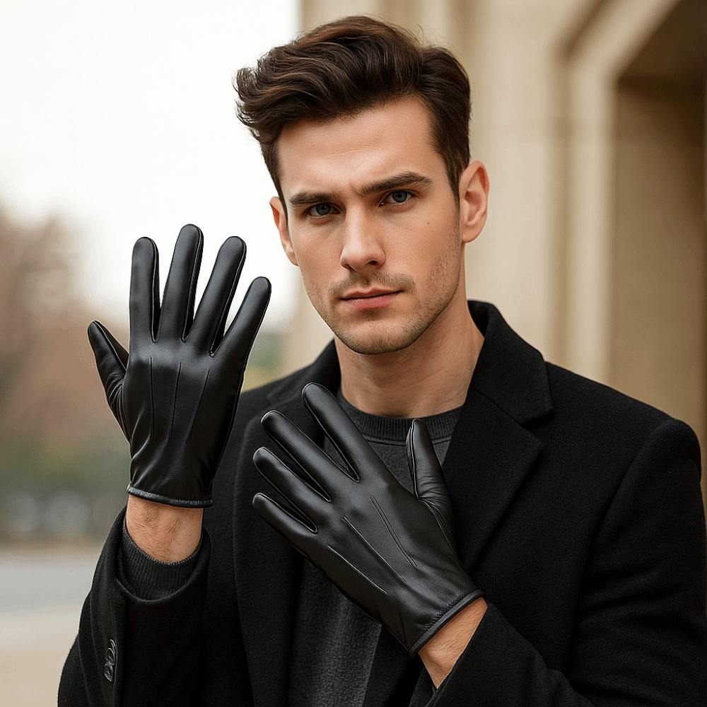 Leather Driving Glove - Czarne rękawiczki do prowadzenia samochodu w
