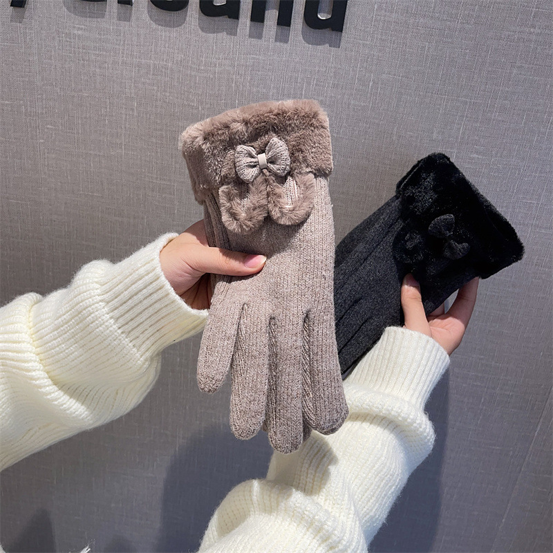 Wool Glove Lined - Rękawiczki damskie wełniane ocieplane dotykowe zimowe