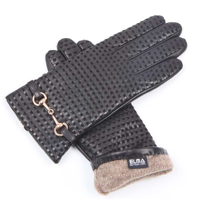 Wool Glove Lined - Damskie rękawice jesienno-zimowe z prawdziwej skóry,